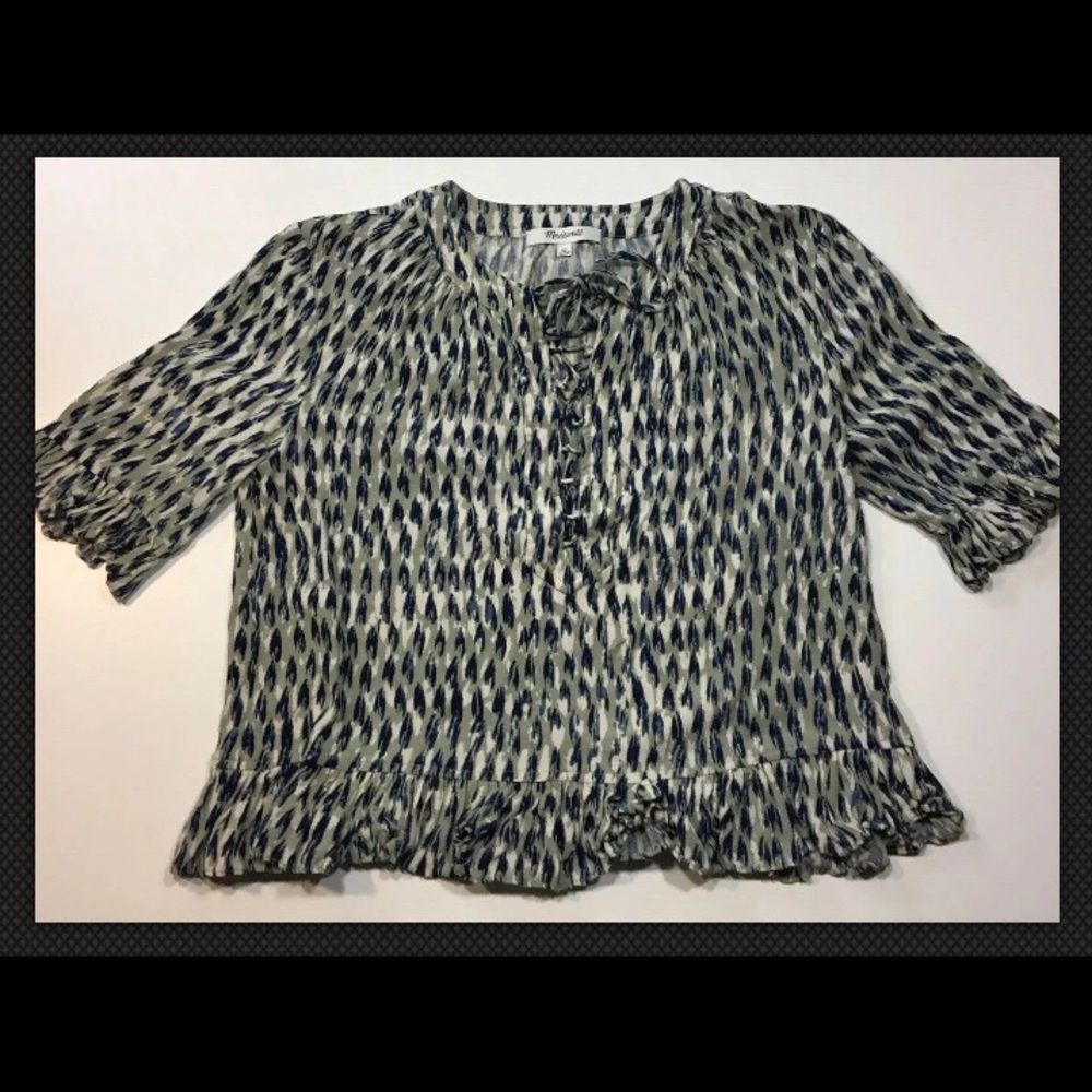 Madewell Womens Front Lace Up Short Sleeve Top